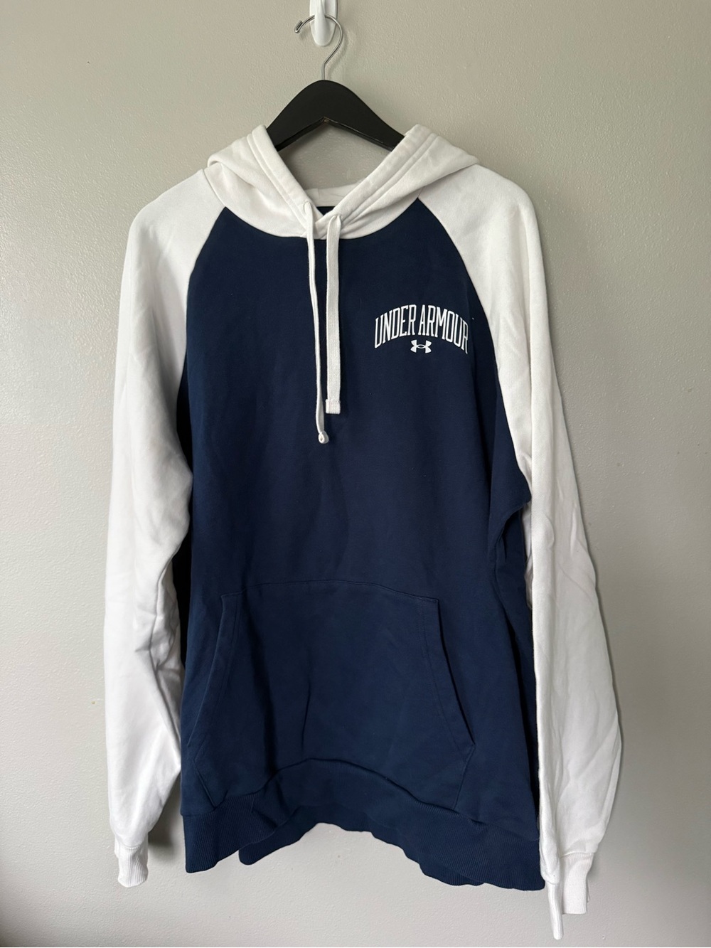 Under Armour Men’s Rival Fleece Colorblock Hoodie Sweatshirt Navy White Size XL